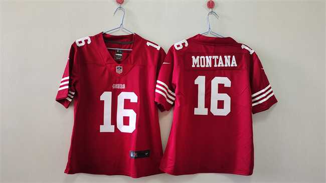 Womens San Francisco 49ers #16 Joe Montana Red Vapor Stitched Jersey